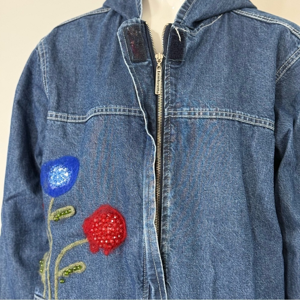 Keren Hart Women’s Denim Jacket Size L – Floral & Stone Accents, Deep Pockets - Picture 9 of 14